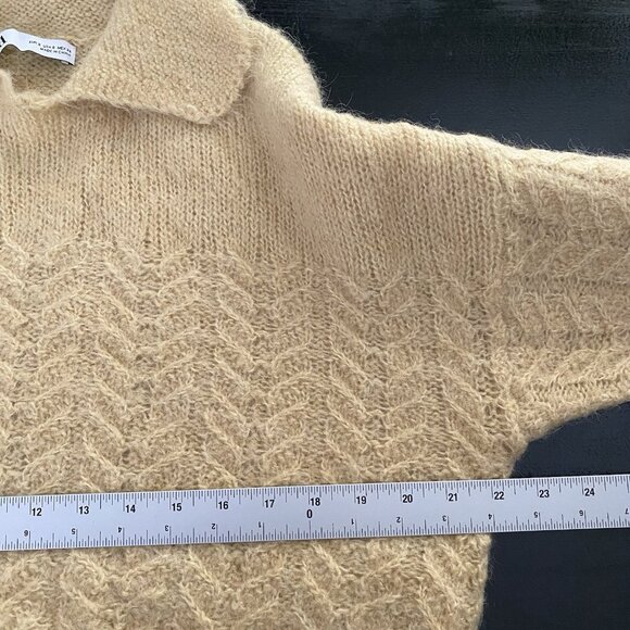 Zara Cropped Sweater Size S Alpaca Wool Blend Knit Peter Pan Collar Blogger Fave - Picture 11 of 12